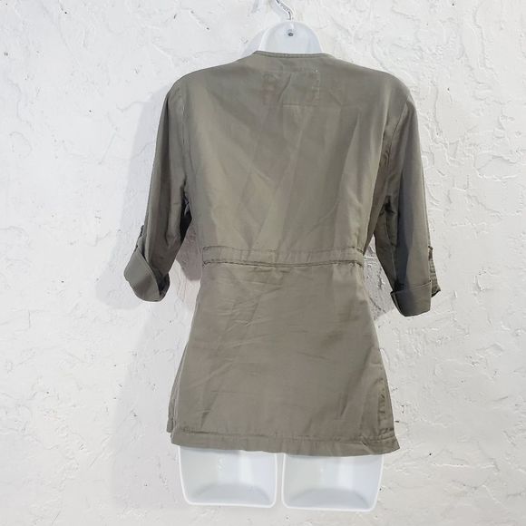 Anthropologie  Tabitha army military green button down belted tie jacket size 6 - Picture 3 of 13